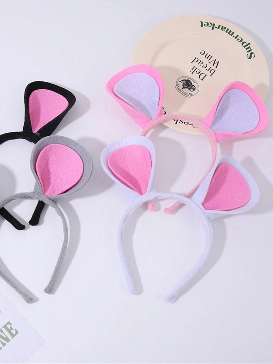 1pc New Halloween Pink Mouse Ear Headband, Cute Kids Festival Party Cat Ear Hair Hoop Accessory