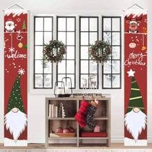 2 件圣诞对联布对联门帘，可爱小矮人设计“圣诞快乐”横条，适用于门廊、庭院和客厅节日户外装饰，耐用聚酯纤维派对用品，万圣节，万圣节装饰 - 彩色 - 查看 7