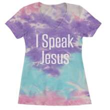 I Speak Jesus Embrace Your Faith Ladies V-Neck T-Shirt - 黑色 - 查看 7