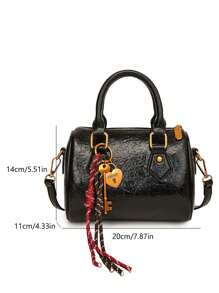 优质精致日常休闲简约纯色斜挎包，精美多功能上班通勤外出约会女士单肩包，秋冬流行设计感钥匙吊坠女士手提包 - 黑色 - 查看 8