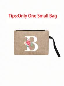 Linen Tote Bag, Including A Printed Initials A-Z Tote Bag And A Printed Small Bag, Black Letters, Flowers, Personalized Gift Package, Yellow Linen Black Tote Bag With Black Buckle, Combination Of Small And Large Bag