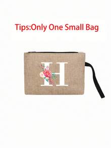 Linen Tote Bag, Including A Printed Initials A-Z Tote Bag And A Printed Small Bag, Black Letters, Flowers, Personalized Gift Package, Yellow Linen Black Tote Bag With Black Buckle, Combination Of Small And Large Bag