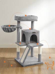 FEANDREA Cat Tree, Cat Tower, Widened Perch For Large Cats, Light Grey - Light Grey - View 3