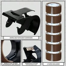 Deco Express Packaging Tape Dispenser With 6 Rolls Strong Brown Fragile Clear Heavy Duty Packing Boxes Moving House Essentials - Marrón - Ver 4