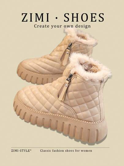 Women Thicken Suede Winter Snow Boots, New 2024 Korean Version, Versatile, Warm,High-Top, Chunky Sole, Casual Snow Boots