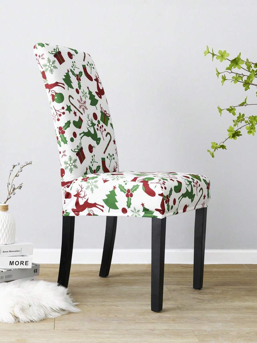 6 szt. Zielony świąteczny pokrowiec na krzesło na białym tle, świąteczne pokrowce na krzesła, wesołych świąt, pokrowiec na oparcie krzesła, rozciągliwy świąteczny pokrowiec na siedzenie, zmywalny, świąteczny pokrowiec na krzesło do jadalni, do kuchni, na przyjęcie świąteczne, drukowane pokrowce na krzesła do jadalni