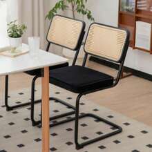 Set Of 2 Dining Chairs, Velvet Rattan Side Accent Chairs With Chrome Legs, Modern Mid Century Breuer Designed Chairs, Upholstered Dining Living Room Kitchen Chairs - 黑色 - 查看 7