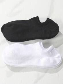 10 双女士多色船袜，夏季轻便透气短款踝袜防滑设计 - 黑與白 - 查看 3