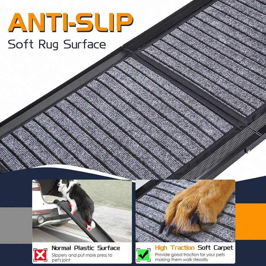 Long Dog Car Ramps, Folding Pet Ramp With NonSlip Carpet Surface, Pet