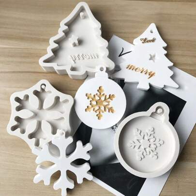 1pc Christmas Tree Snowflake Bells Reindeer Silicone Mold, Candle Mold, DIY Pendant Decorative Mold, Car Pendant Mold, Soap Mold, Resin Molds, Soft Pottery Clay Drop Glue Decorative Mold, Die With Hole, Hand Decorative Art Tools - Multi-Purpose Silicone Mold