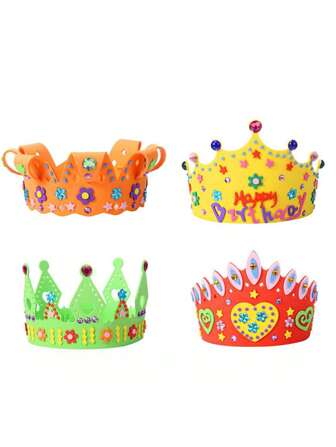 1Set/Puzzle Children's Handmade EVA Crown Hat Sticker Toy Birthday Holiday Gift DIY Adhesive Material Pack In Stock