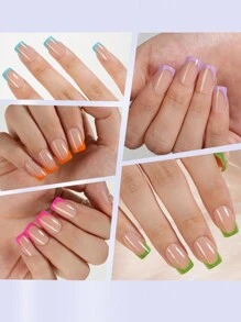 150 Móng tay giả kiểu Pháp màu da - Móng tay giả đầu vuông ngắn, gel mềm, phụ kiện làm móng tay - Nhiều màu - Xem 2