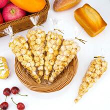 Túi Cellophane hình nón, 200 chiếc 5,12"x9,84" Túi đựng quà hình nón trong suốt Cello có dây buộc xoắn màu vàng, Túi nhựa hình nón Giáng sinh Túi hình tam giác đựng bỏng ngô, kẹo, ngày lễ tình nhân - Trong sáng - Xem 6