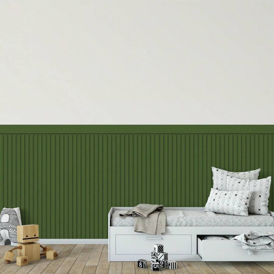 Enchanting Forest Green Adhesive Slatted Wallpaper With Stripe For Half Wall - màu xanh lá - Xem 1