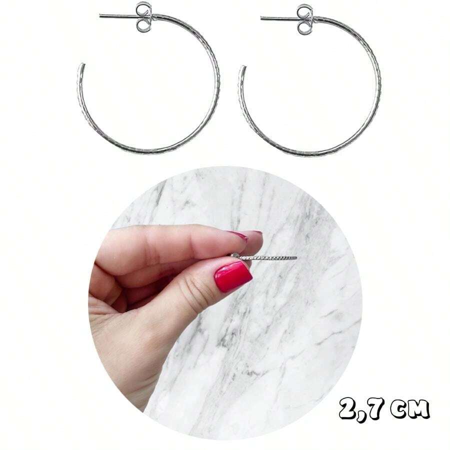 1 Pair Stainless Steel Hoop Earrings Silver Color Various Models - MODEL 2 - View 1