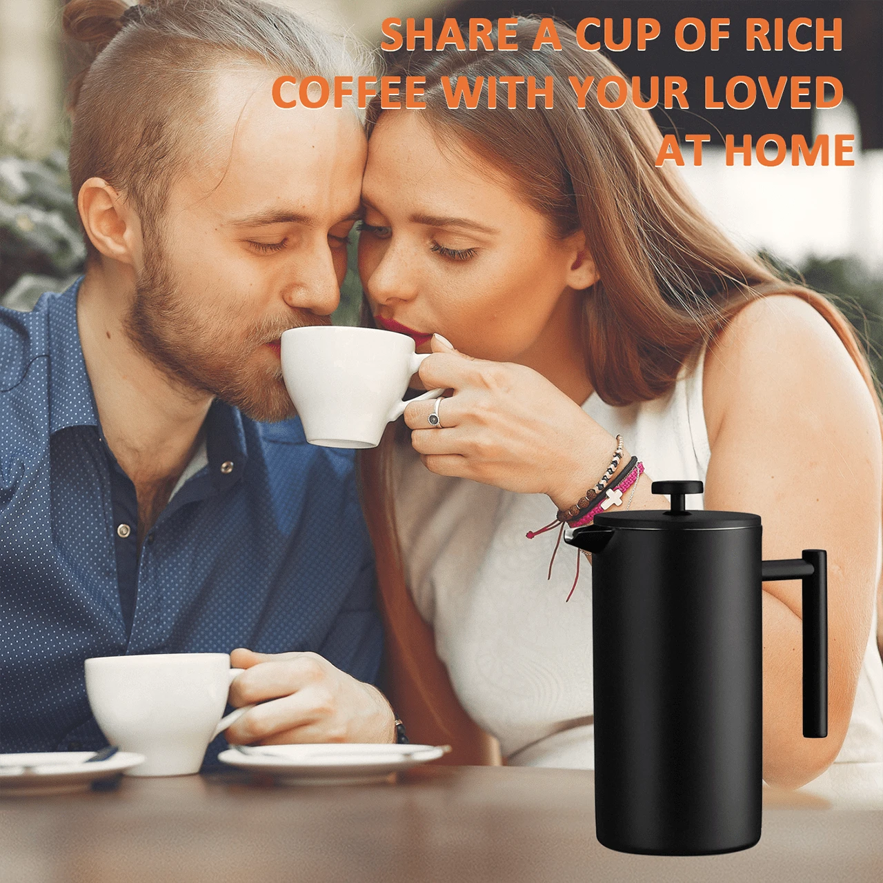 French Press Coffee Maker With Spoon Clip , DoubleWall Insulated