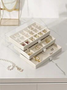 1 pieza Caja de almacenamiento de joyas de 3 capas, estuche de exhibición para aretes, anillos y pulseras - Joyero - Ver 5