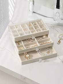 1 pieza Caja de almacenamiento de joyas de 3 capas, estuche de exhibición para aretes, anillos y pulseras - Joyero - Ver 4