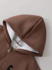 Bộ 2 áo nỉ dài tay có mũ trùm đầu họa tiết khủng long bằng vải jacquard cho bé trai, quần dài, bộ đồ thoải mái thường ngày phối hợp cho mùa thu đông làm quà tặng - màu nâu - Xem 3