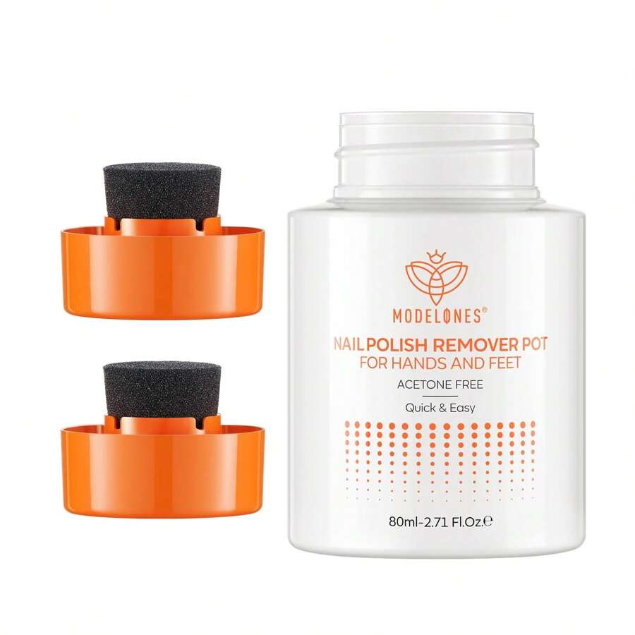 Modelones Nail Polish Remover Acetone-Free & Non Drying Nail Polish Remover Pot With Sponge-Top Lid Contains Jojoba Oil Professional Nail Remove Jar For Home Salon (80 Ml) - 無色 - 查看 1