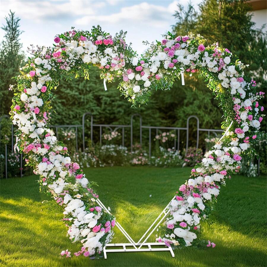 UNHO Heavy Wedding Arch 2M Floral Balloon Frame Heart Shape Birthday Party Decoration - 白色 - 查看 1