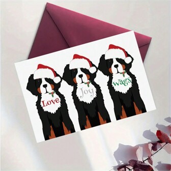 1 pezzo Biglietti di auguri festivi (Biglietti di auguri natalizi) - Tre cani della montagna di Berna con cappelli da Babbo Natale - Per regali di Natale a famiglia e amici/per ogni occasione