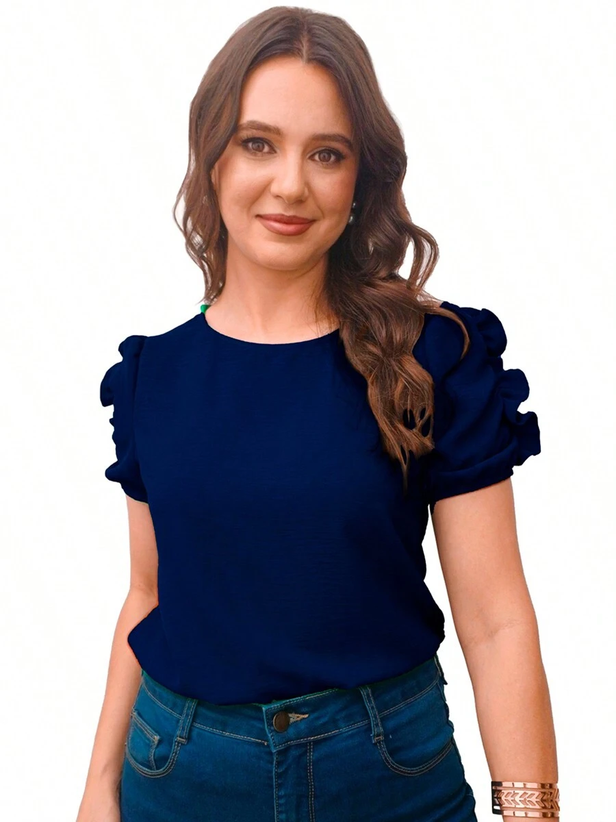 Women's Tailored Formal T-Shirt Blouse - Navy Blue - View 1