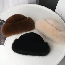 Women's Fashion Winter Knitted Velvet Bucket Hat With Fluffy Trim - Elastic Warm Thicken Mongolian Hat, Windproof - Multicolor - View 6