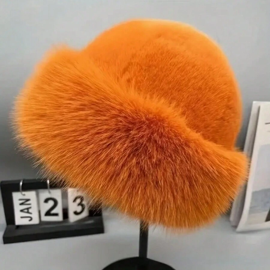 Women's Fashion Winter Knitted Velvet Bucket Hat With Fluffy Trim - Elastic Warm Thicken Mongolian Hat, Windproof - Multicolor - View 1
