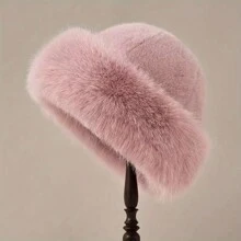 Women's Fashion Winter Knitted Velvet Bucket Hat With Fluffy Trim - Elastic Warm Thicken Mongolian Hat, Windproof - Multicolor - View 3