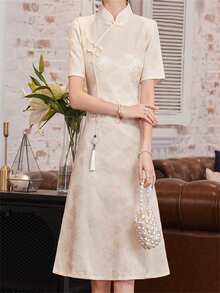 Lightweight Qipao Dress In Chinese Style, New Design For Young Ladies, Summer - Apricot - View 4