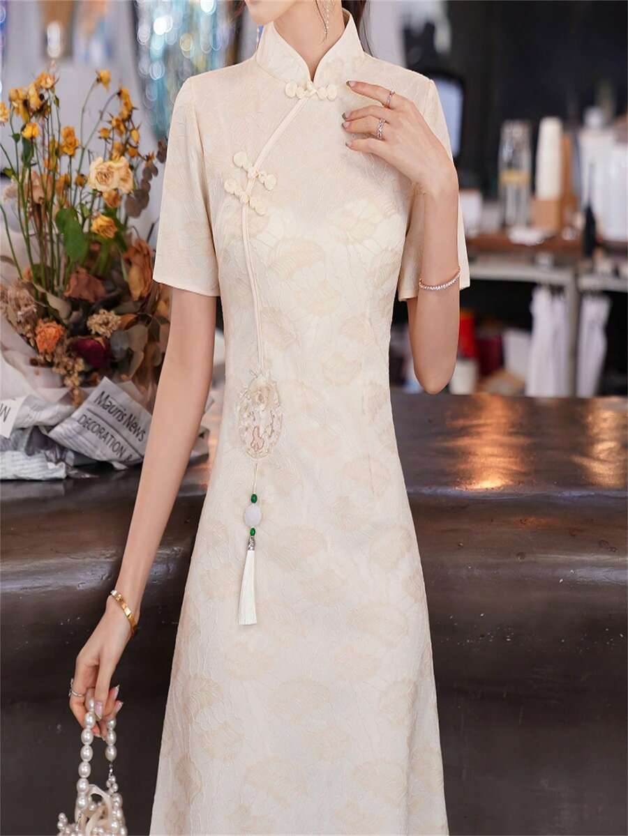 Lightweight Qipao Dress In Chinese Style, New Design For Young Ladies, Summer - Apricot - View 1
