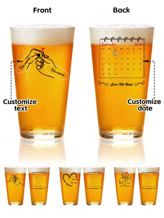 1 Piece, Couple Holding Hands Personalized Beer Mug, Drinking Cup With Customizable Name And Date, 16oz Oblique Straight Belly Glass, Iced Coffee Cup, Juice, Milk, Tea And Other Water Cups, Summer And Winter Wine Set, Valentine's Day, Christmas And New Year Gifts