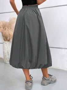 Saia Bubbly Feminina, Cintura Elástica com Bolsos, Saia Longa A-Line Sólida