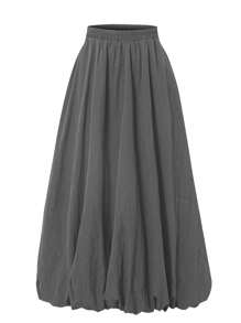 Saia Bubbly Feminina, Cintura Elástica com Bolsos, Saia Longa A-Line Sólida