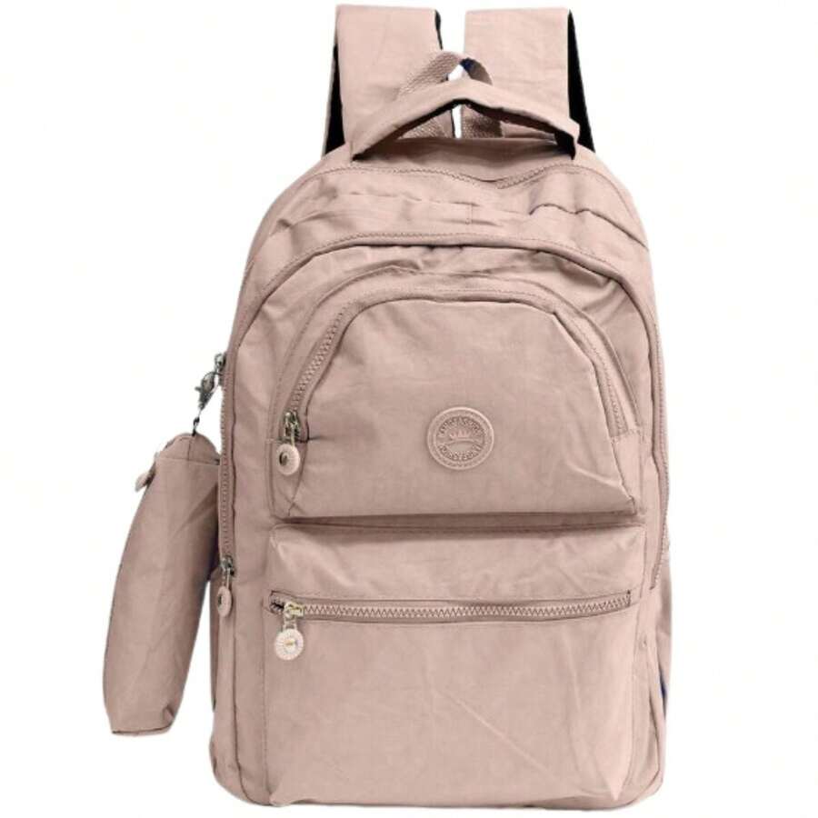 Women's School Backpack Reinforced Waterproof Nylon College Stylish - Màu be - Xem 1
