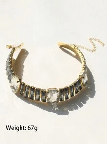 1pc Fashionable Rhinestone Square Pendant Necklace And Earrings Set, Perfect For Women's Party Dress - Multicolor - View 6