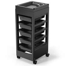 Salon Cart For Hair Stylist Black With 5 Drawers & Hair Dryer Holder, Hair Cart Organizer Storage Cabinet For Hairdressing Beauty Spa Tools, Rolling Barber Cart Outdoor Decor