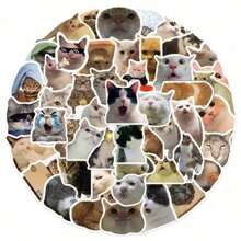 60pcs Cute Cat Cartoon Stickers, Waterproof Graffiti Stickers For Laptop, Guitar, Helmet Decoration Back To School - Multicolor - View 1