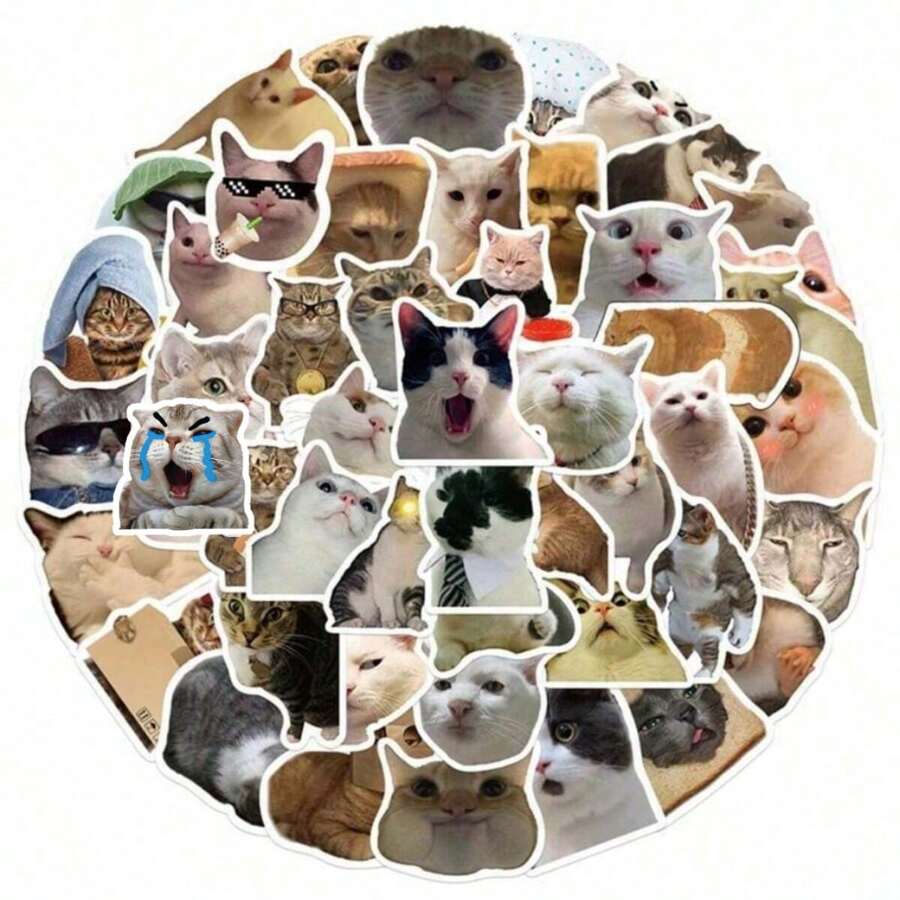 60pcs Cute Cat Cartoon Stickers, Waterproof Graffiti Stickers For Laptop, Guitar, Helmet Decoration Back To School - Multicolor - View 1