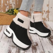 2024 New Winter Hidden Wedge Snow Boots For Women, Plush Lined Warm Anti-Slip Thick Sole Short Boots With Chunky Heels