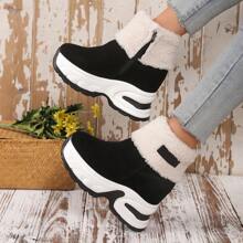 2024 New Winter Hidden Wedge Snow Boots For Women, Plush Lined Warm Anti-Slip Thick Sole Short Boots With Chunky Heels