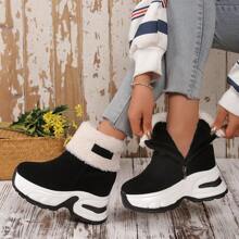 2024 New Winter Hidden Wedge Snow Boots For Women, Plush Lined Warm Anti-Slip Thick Sole Short Boots With Chunky Heels