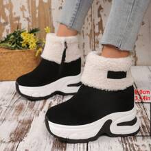 2024 New Winter Hidden Wedge Snow Boots For Women, Plush Lined Warm Anti-Slip Thick Sole Short Boots With Chunky Heels