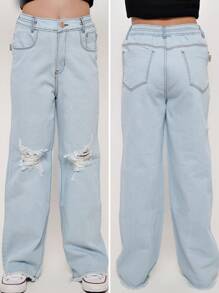 Girls Wide Leg Jeans - 淺色水洗藍 - 查看 5