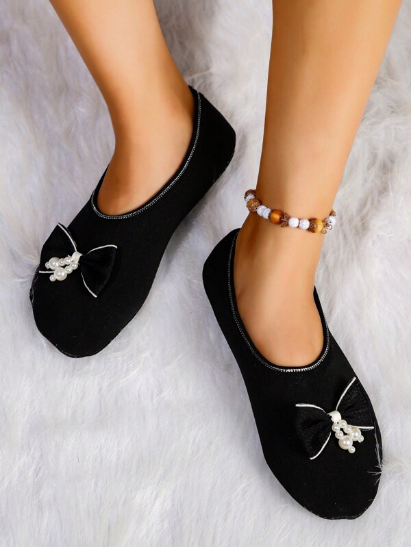 Women's Slip-On House Slippers With Floral Decoration, Soft Sole, Anti-Slip, Thermal Lined For Winter Indoor Wear