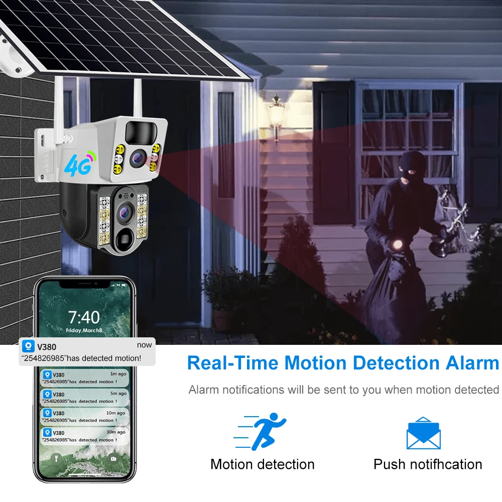 WiFi Wireless Network IP Surveillance Camera 8MP 4K HD Dual Lens Solar