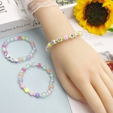 Pulsera personalizada con texto de cuentas - Estilo elegante y lindo, cuentas rosas traslúcidas - Pulsera personalizada con texto para uso diario y regalo. Adecuado para hombres, mujeres, parejas, cumpleaños, aniversario, madre, novio, novia. Personalizable con nombres, lemas, ubicaciones, fechas.