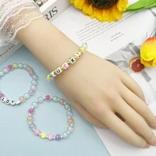 Pulsera personalizada con texto de cuentas - Estilo elegante y lindo, cuentas rosas traslúcidas - Pulsera personalizada con texto para uso diario y regalo. Adecuado para hombres, mujeres, parejas, cumpleaños, aniversario, madre, novio, novia. Personalizable con nombres, lemas, ubicaciones, fechas.
