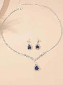 1 套优雅简约正式项链和耳环新娘首饰套装 - 銀色 - 查看 6